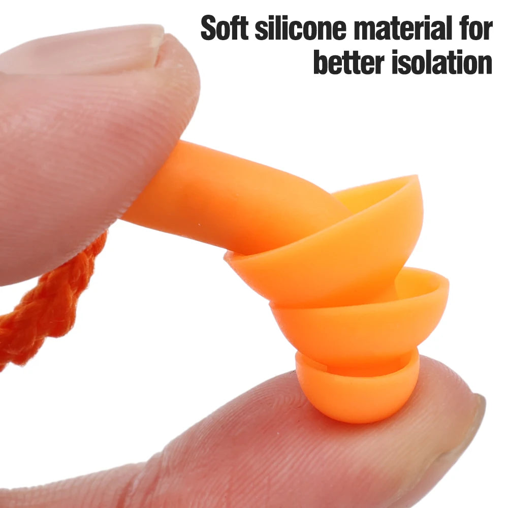 Silicone Corded Ear Plug Protector Anti Lost Reusable Hearing Protection Noise Reduction Safe Swimming Work Earplugs With Rope