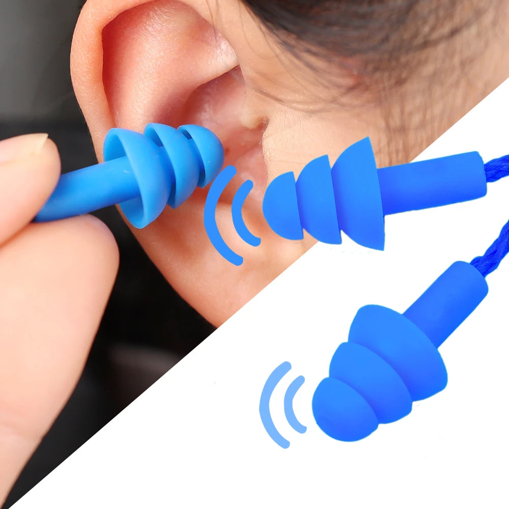 Silicone Corded Ear Plug Protector Anti Lost Reusable Hearing Protection Noise Reduction Safe Swimming Work Earplugs With Rope