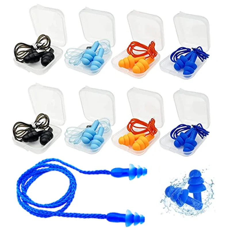 Silicone Corded Ear Plug Protector Anti Lost Reusable Hearing Protection Noise Reduction Safe Swimming Work Earplugs With Rope