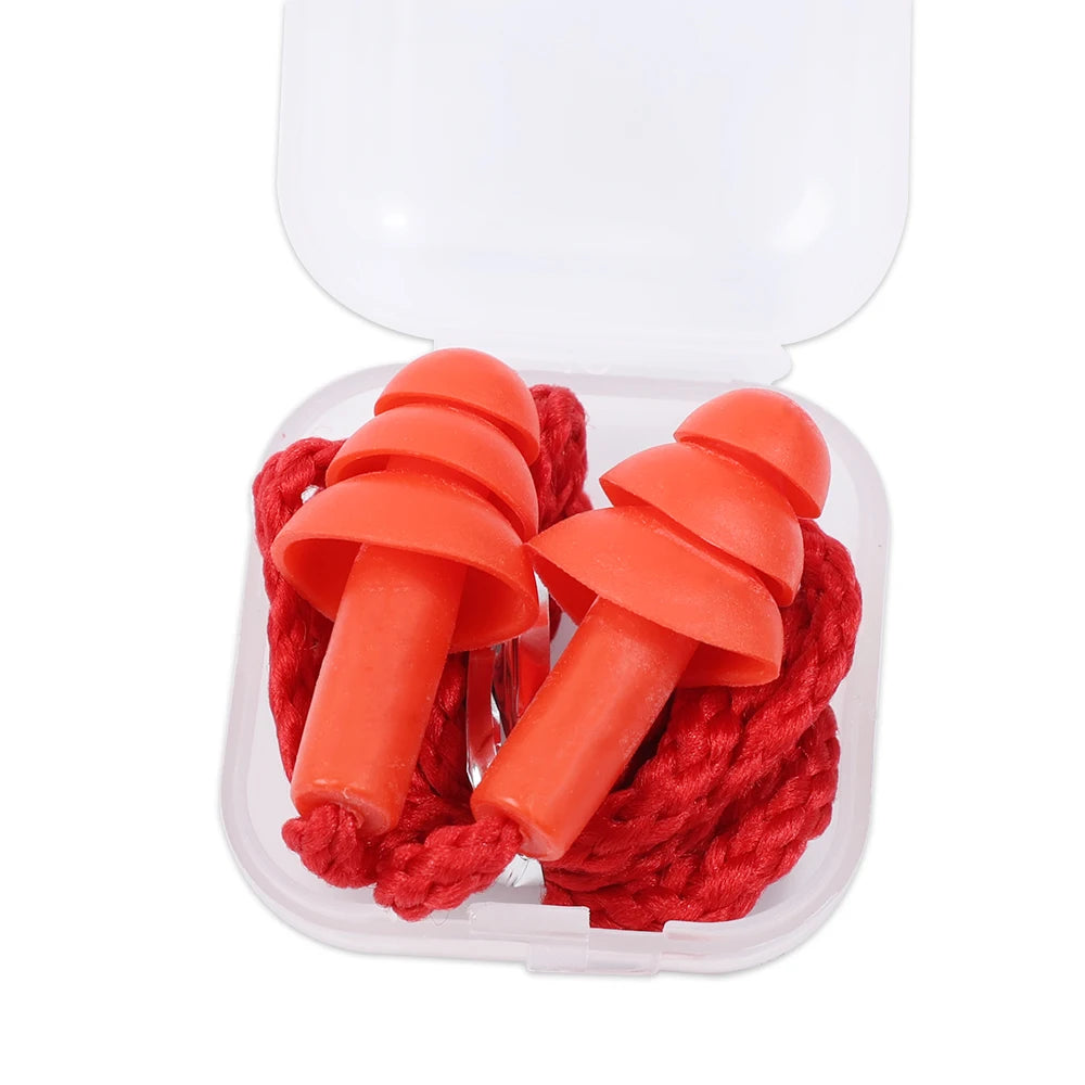 Silicone Corded Ear Plug Protector Anti Lost Reusable Hearing Protection Noise Reduction Safe Swimming Work Earplugs With Rope