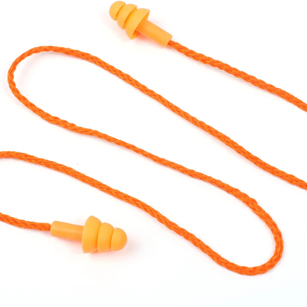 Silicone Corded Ear Plug Protector Anti Lost Reusable Hearing Protection Noise Reduction Safe Swimming Work Earplugs With Rope