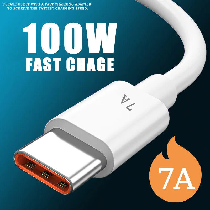 7A 100W Type C USB Cable Super-Fast Charge Cable for Huawei Mate 40 30 Xiaomi Samsung Fast Charging USB Charger Cables Data Cord