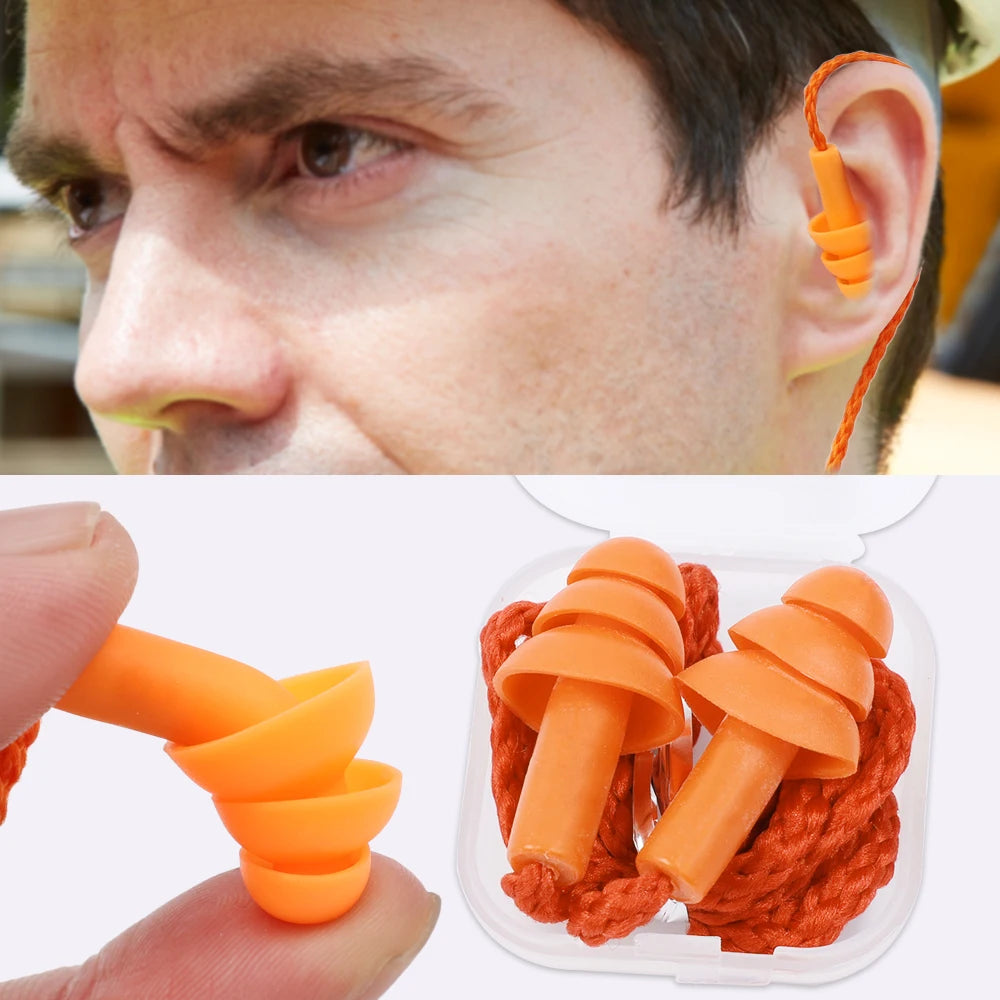 Silicone Corded Ear Plug Protector Anti Lost Reusable Hearing Protection Noise Reduction Safe Swimming Work Earplugs With Rope