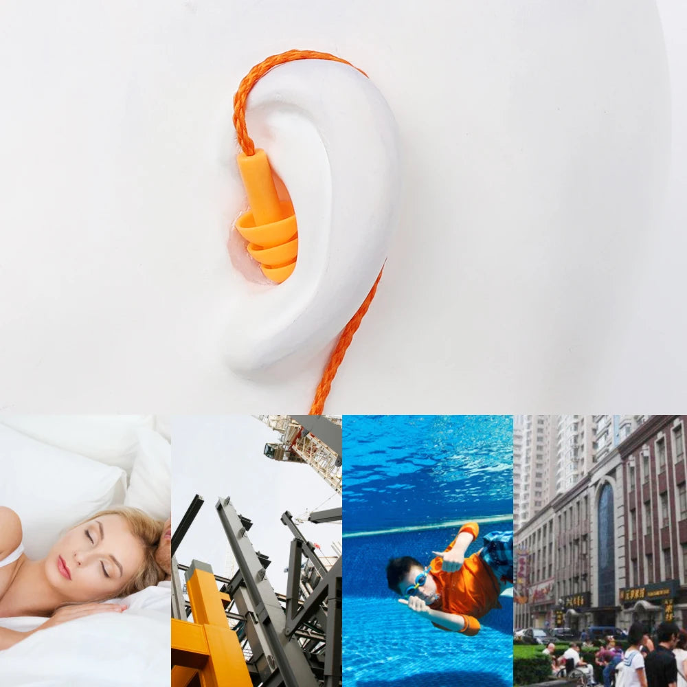 Silicone Corded Ear Plug Protector Anti Lost Reusable Hearing Protection Noise Reduction Safe Swimming Work Earplugs With Rope