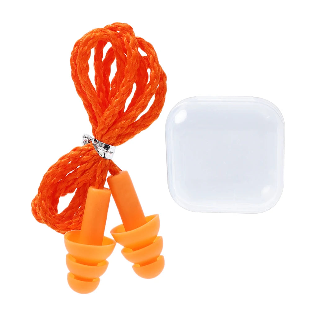 Silicone Corded Ear Plug Protector Anti Lost Reusable Hearing Protection Noise Reduction Safe Swimming Work Earplugs With Rope