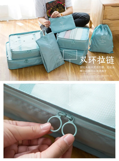 7-piece Set Travel Bag Organizer Clothes Luggage Travel Organizer Blanket Shoes Organizers Bag Suitcase Pouch Packing Cubes